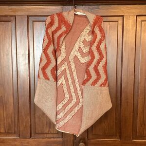 Free People Boho Diamond Fringe Kimono Cardigan Cacoon Knit Sweater Red One Size